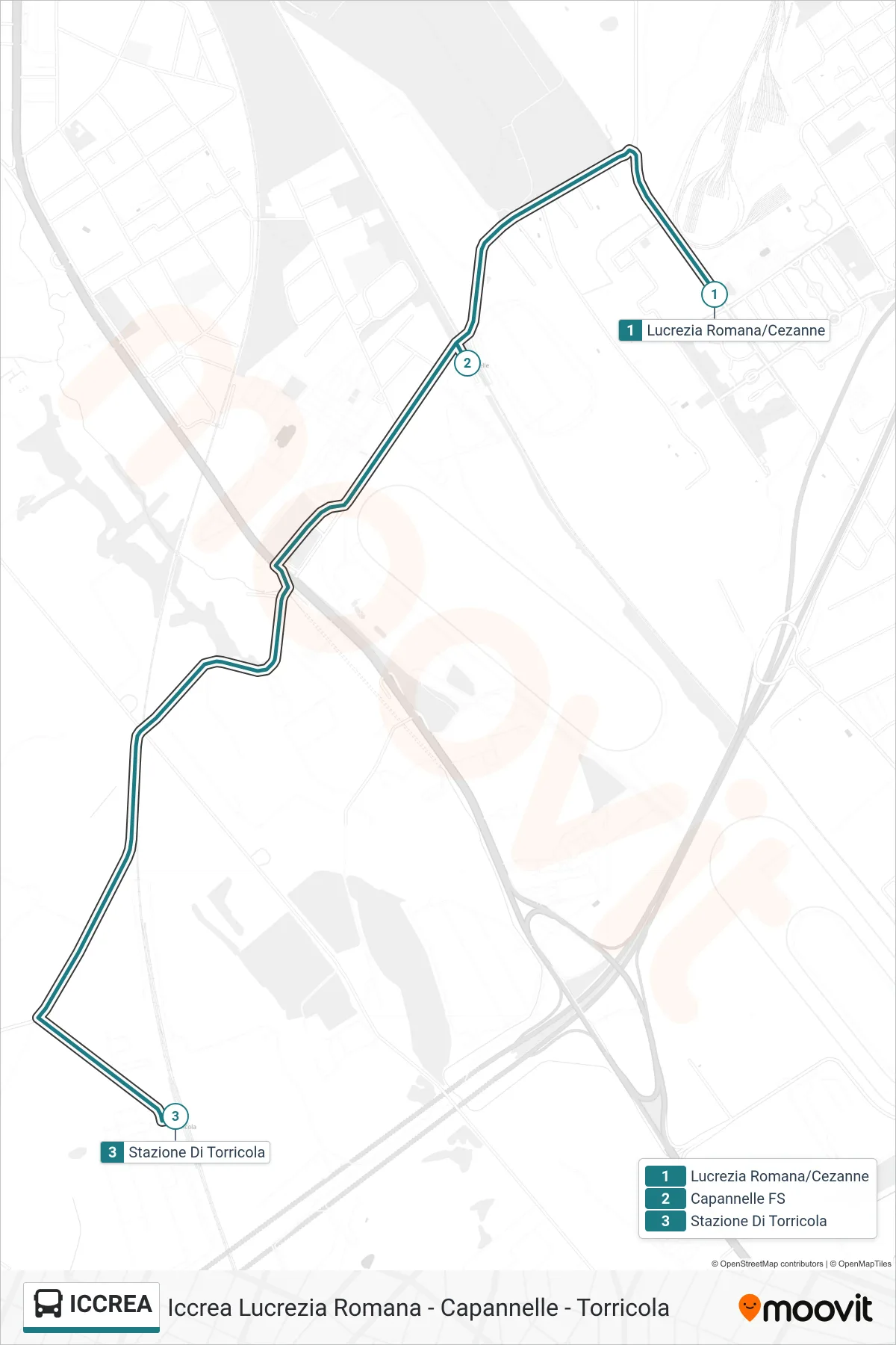 Linea ICCREA bus (Iccrea Lucrezia Romana - Capannelle - Torricola) - Percorsi e fermate sulla mappa