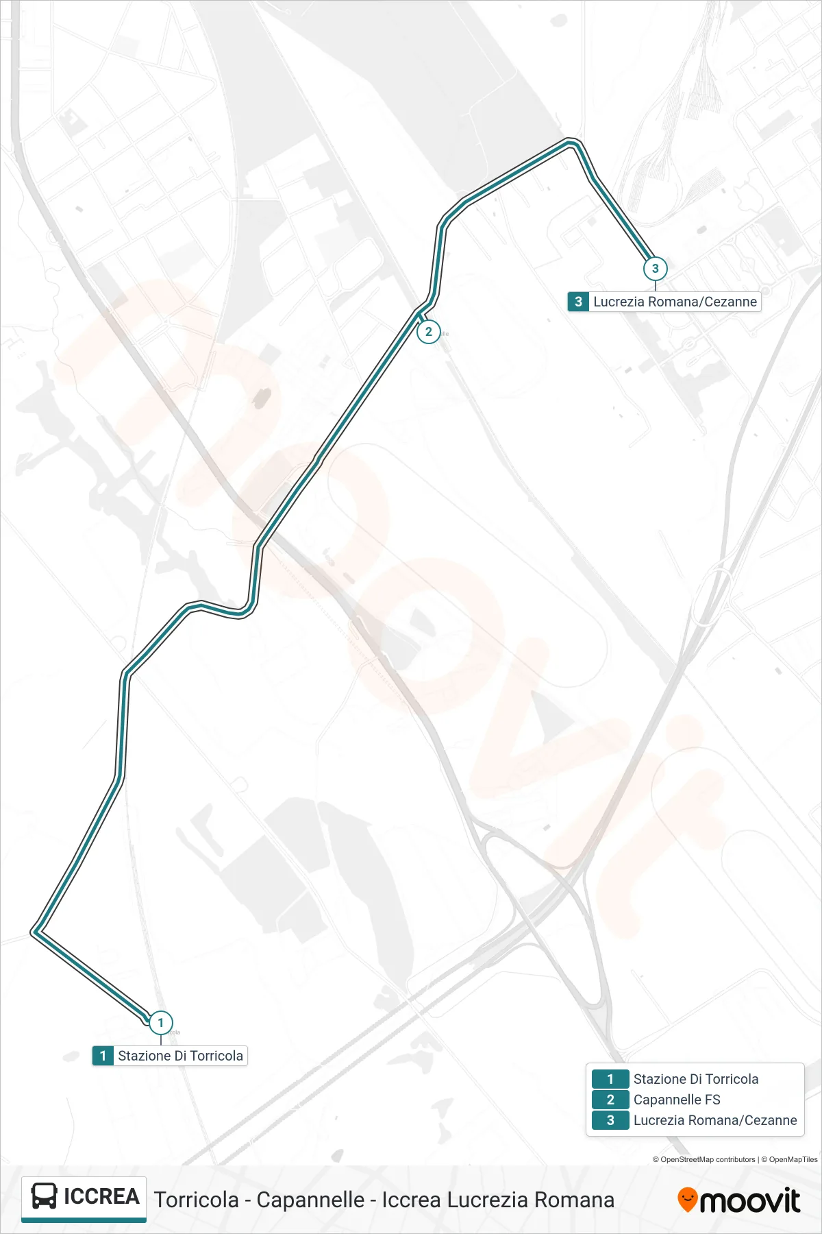 Linea ICCREA bus (Torricola - Capannelle - Iccrea Lucrezia Romana) - Percorsi e fermate sulla mappa