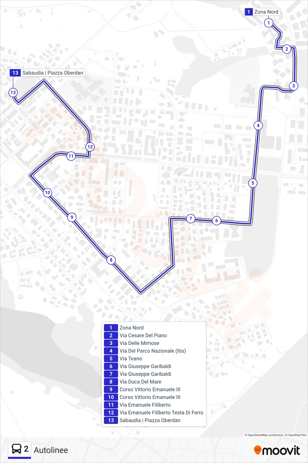 Linea 2 bus (Autolinee) - Percorsi e fermate sulla mappa