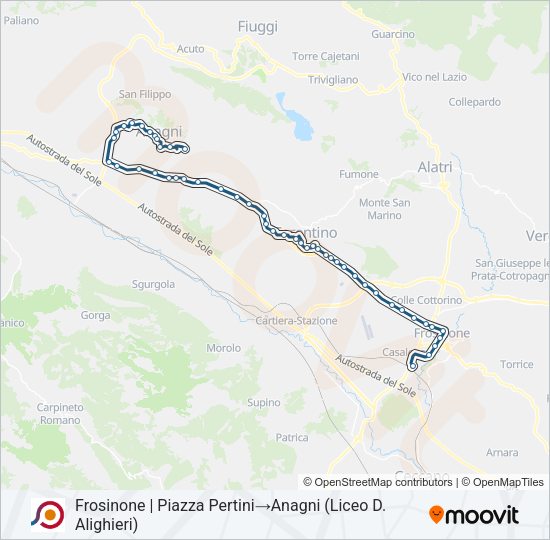 Percorso linea bus COTRAL