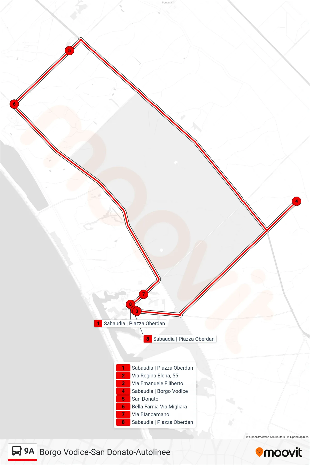 Linea 9A bus (Borgo Vodice-San Donato-Autolinee) - Percorsi e fermate sulla mappa