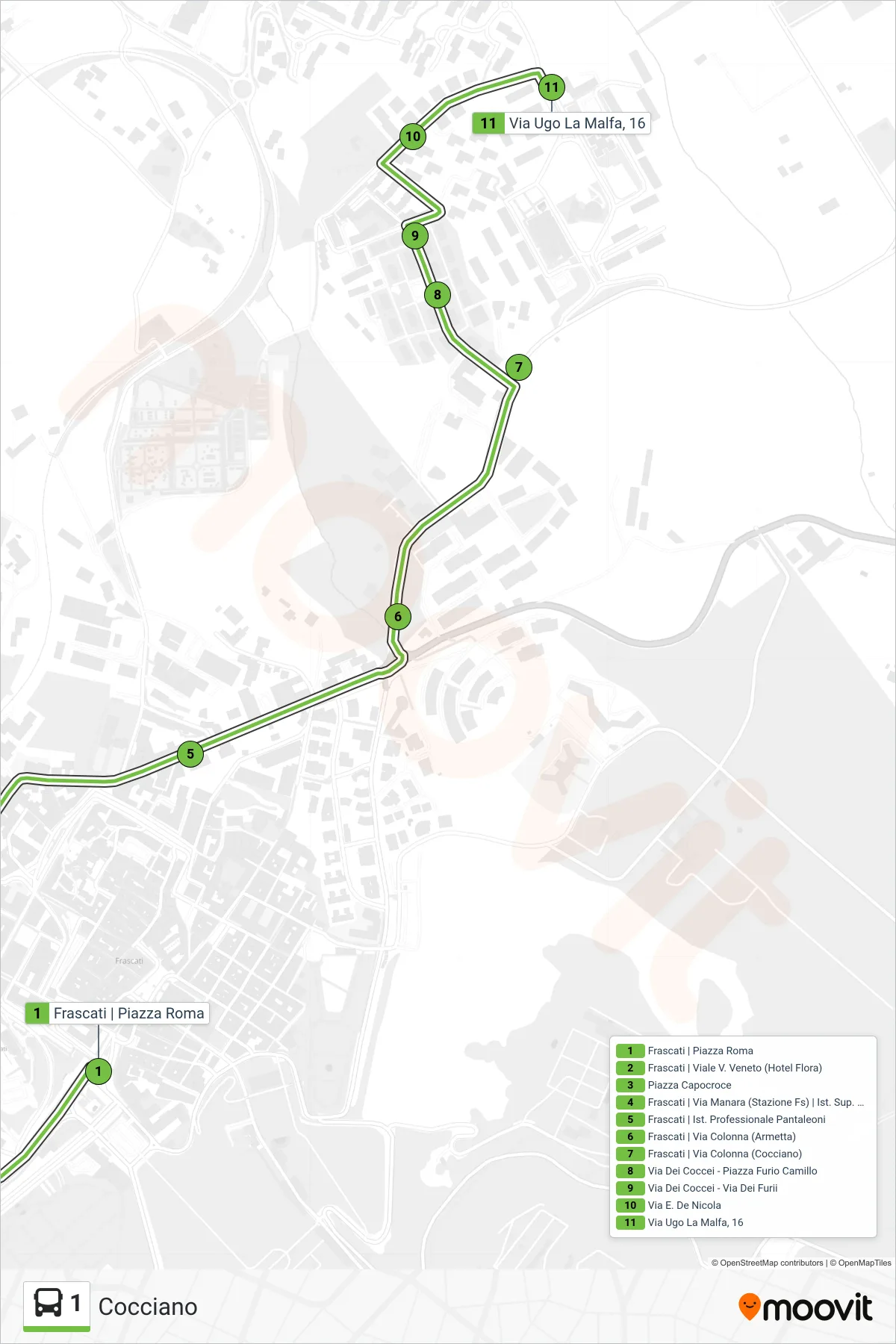 Linea 1 bus (Cocciano) - Percorsi e fermate sulla mappa