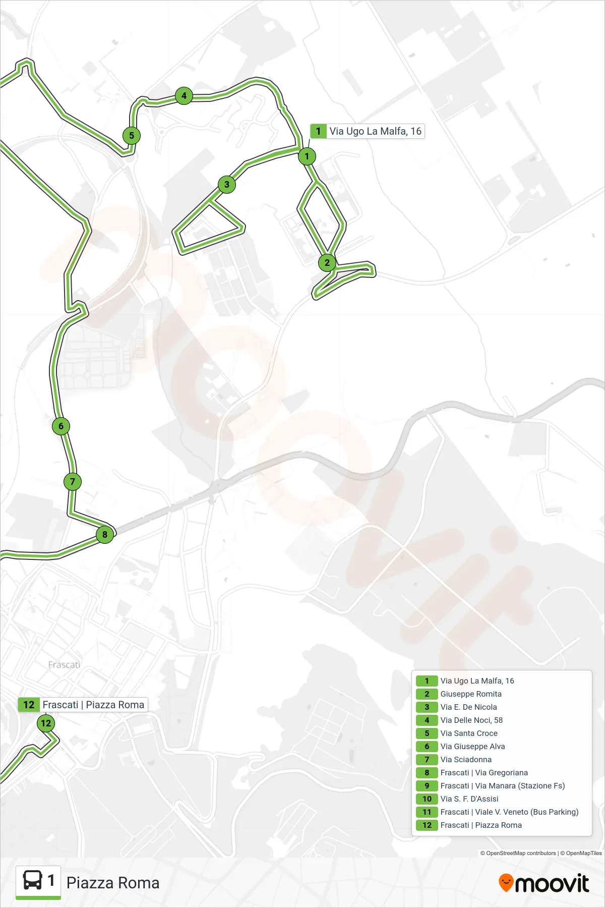 Linea 1 bus (Piazza Roma) - Percorsi e fermate sulla mappa