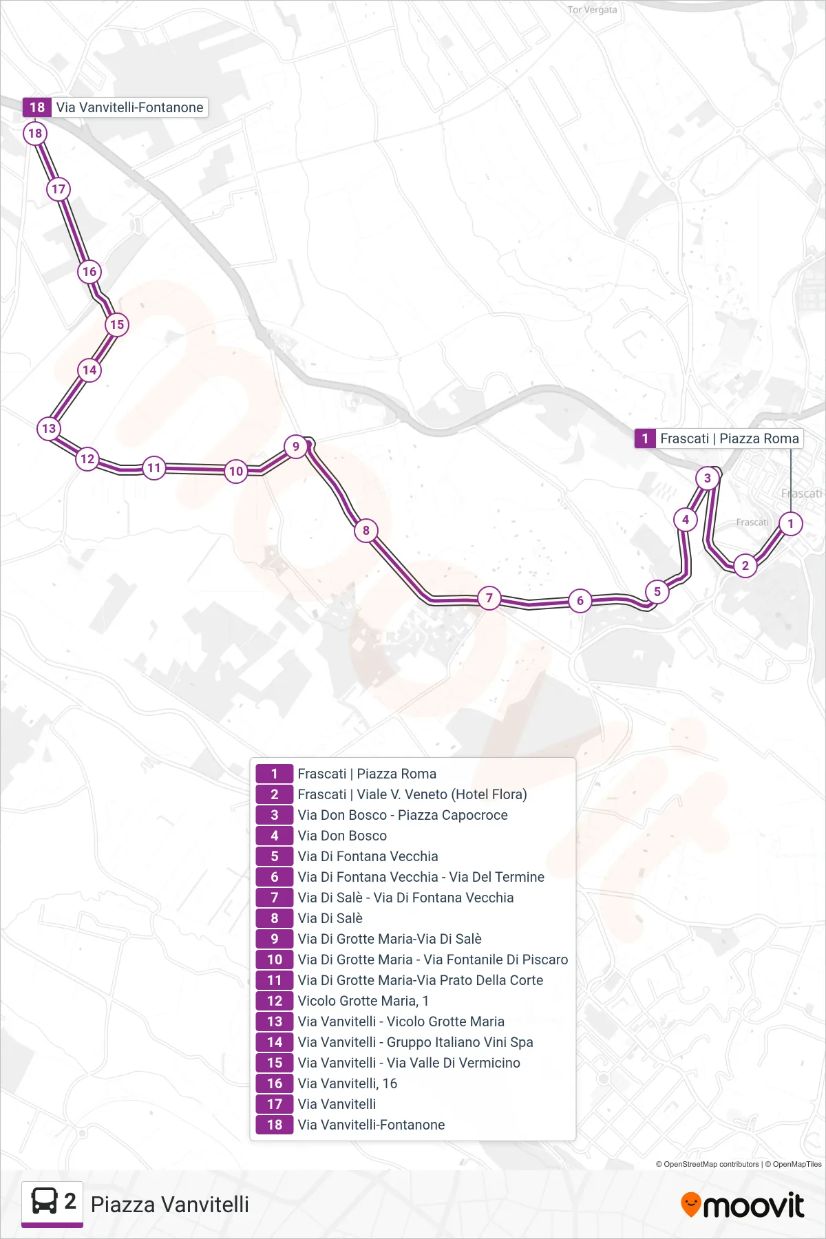 Linea 2 bus (Piazza Vanvitelli) - Percorsi e fermate sulla mappa