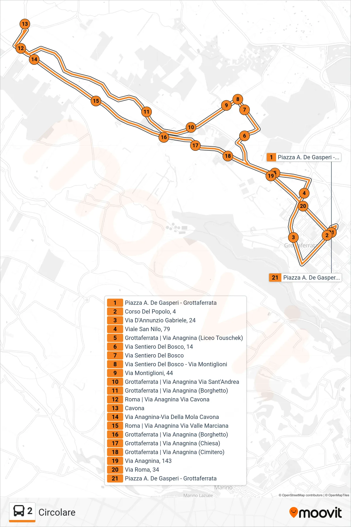 Linea 2 bus (Circolare) - Percorsi e fermate sulla mappa