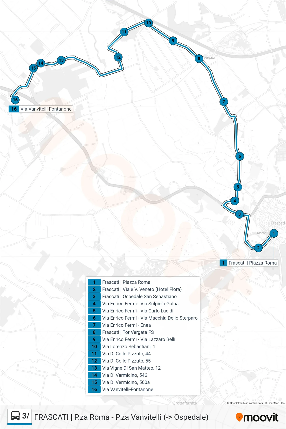 Linea 3/ bus (Piazza Vanvitelli) - Percorsi e fermate sulla mappa