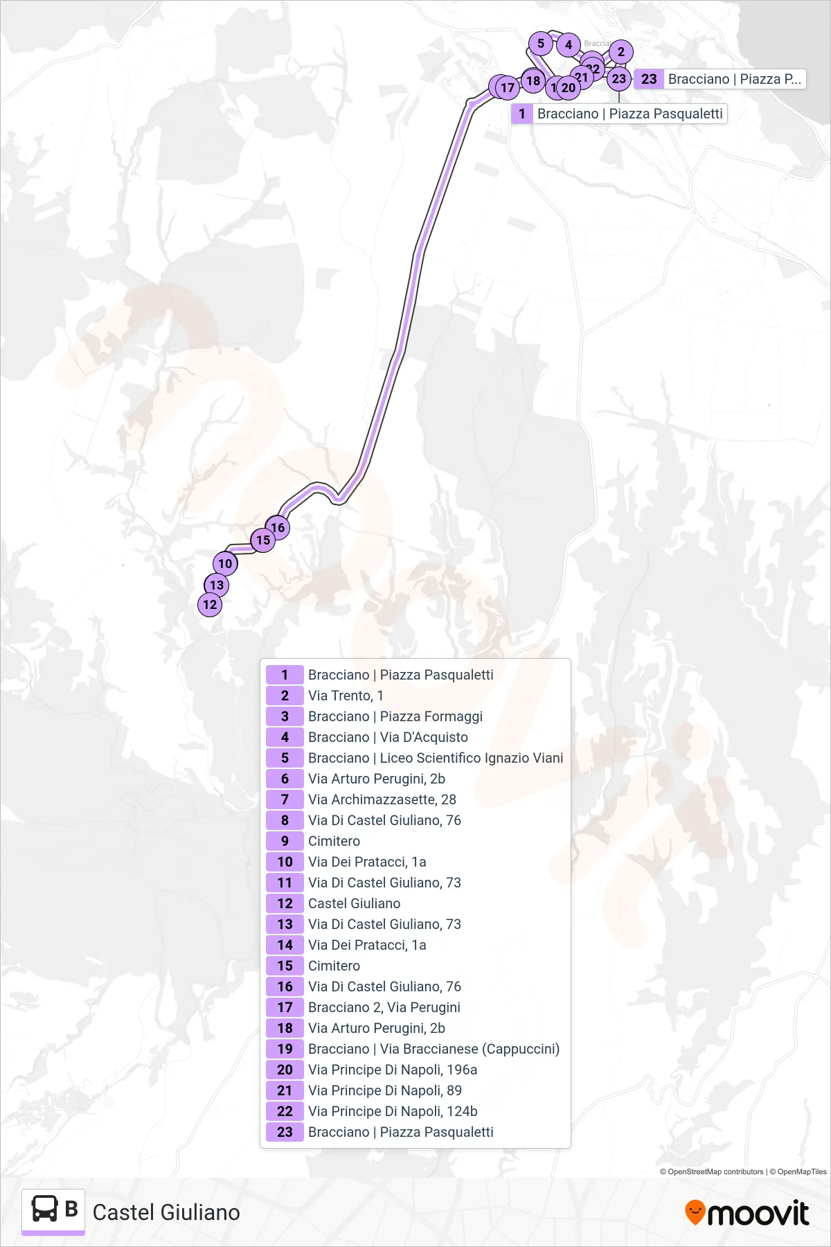 Linea B bus (Castel Giuliano) - Percorsi e fermate sulla mappa
