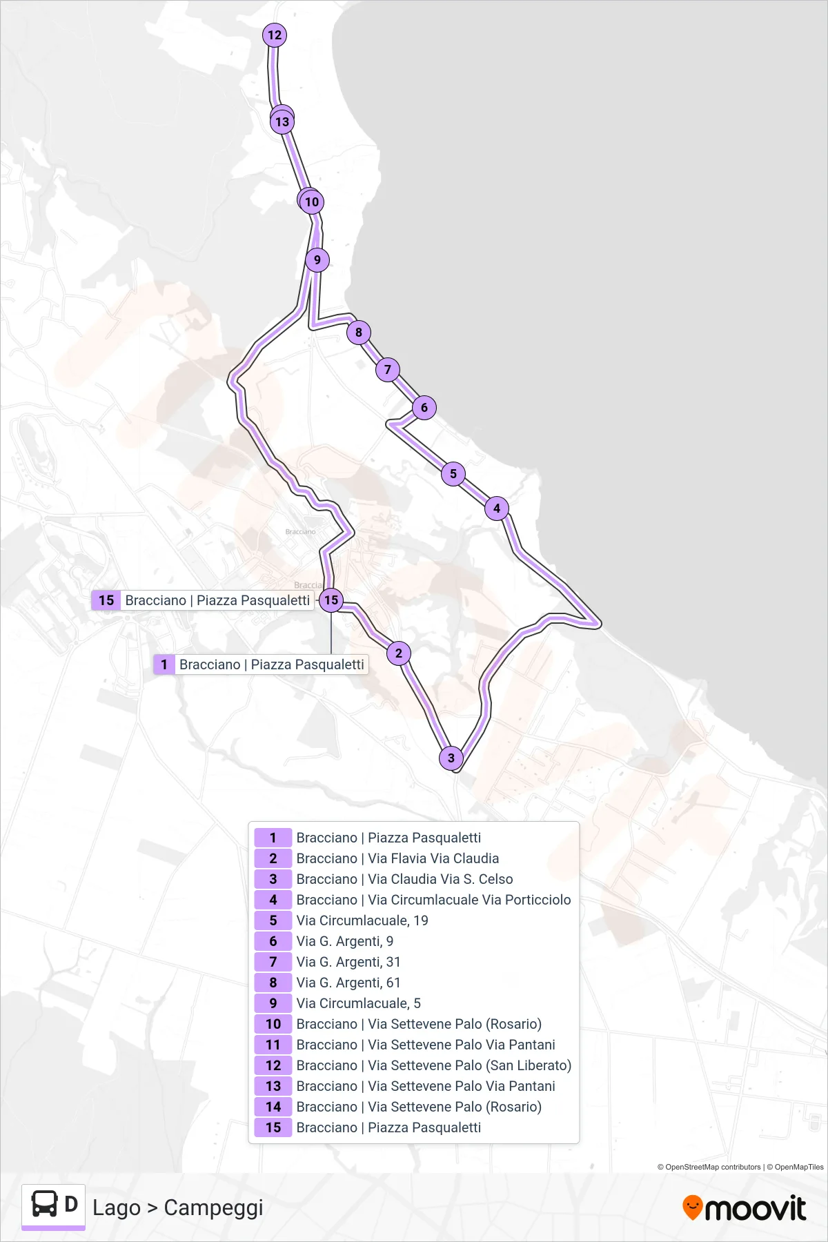 Linea D bus (Lago > Campeggi) - Percorsi e fermate sulla mappa