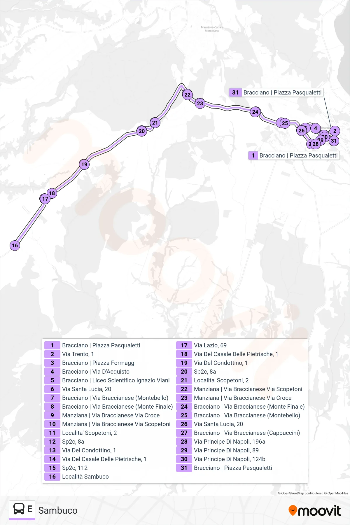 Linea E bus (Sambuco) - Percorsi e fermate sulla mappa