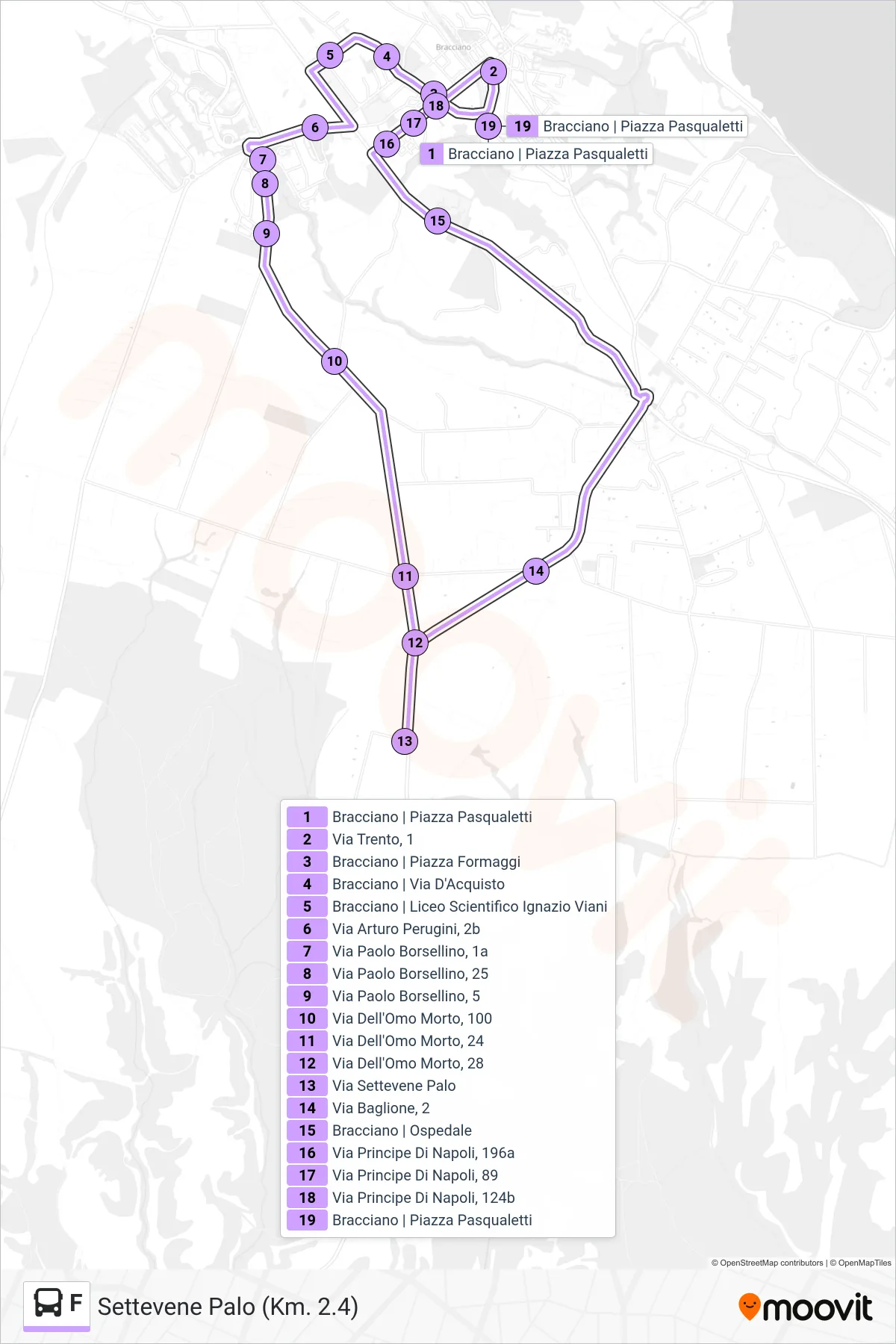 Linea F bus (Settevene Palo (Km. 2.4)) - Percorsi e fermate sulla mappa