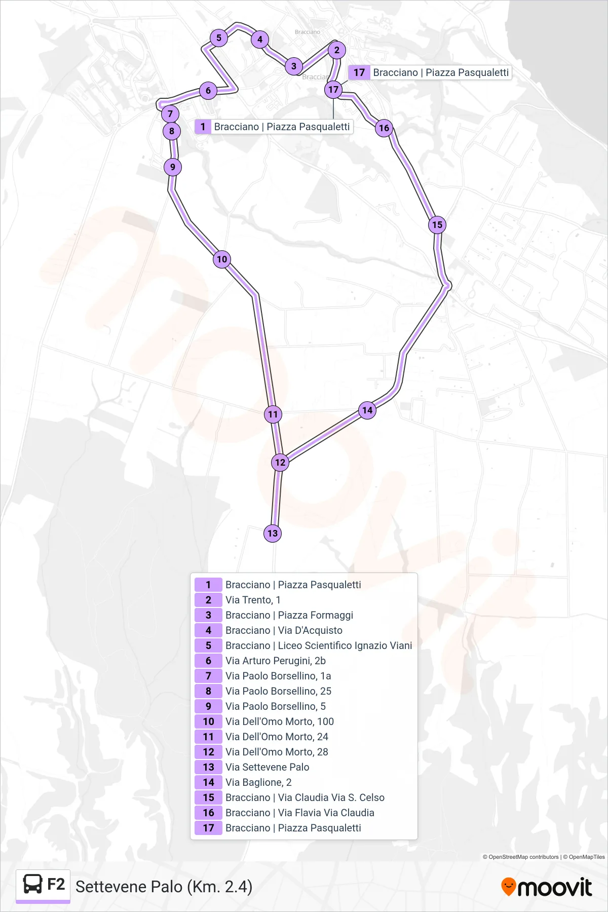 F2 bus Line (Settevene Palo (Km. 2.4)) route and stops on a map