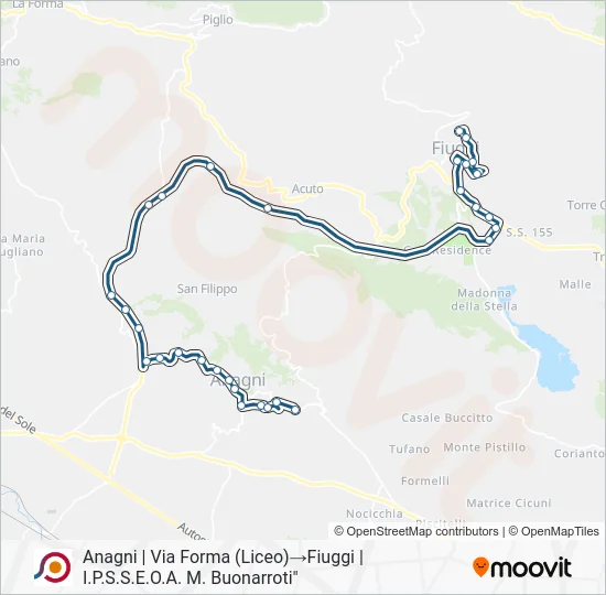 Percorso linea bus COTRAL