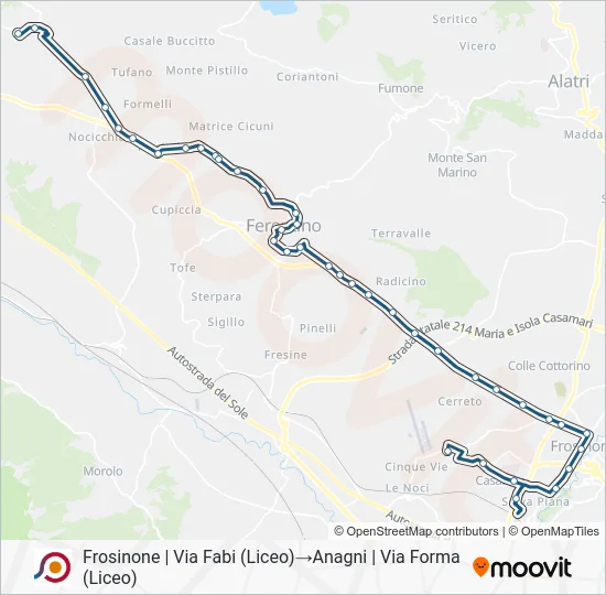 Percorso linea bus COTRAL