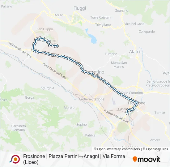 Percorso linea bus COTRAL