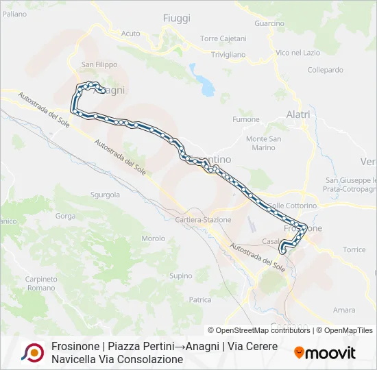 Percorso linea bus COTRAL