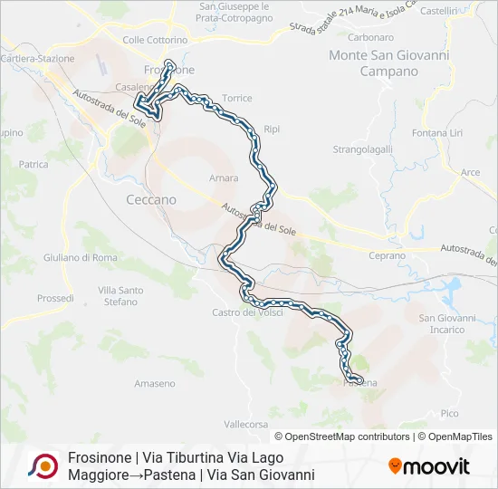 Percorso linea bus COTRAL
