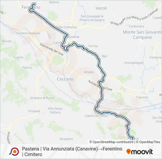 Percorso linea bus COTRAL