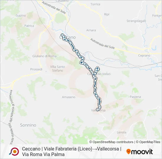 Percorso linea bus COTRAL