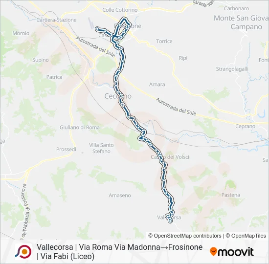 Percorso linea bus COTRAL