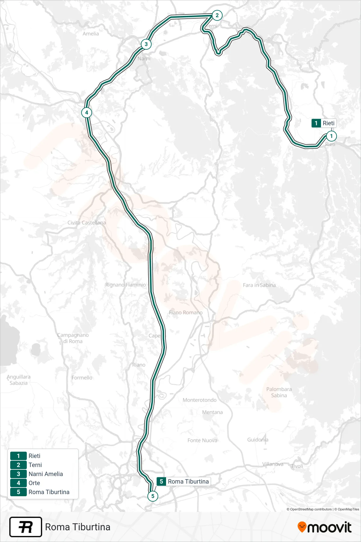 Linea R treno (Roma Tiburtina) - Percorsi e fermate sulla mappa