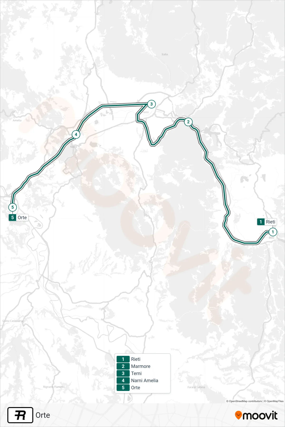Linea R treno (Orte) - Percorsi e fermate sulla mappa