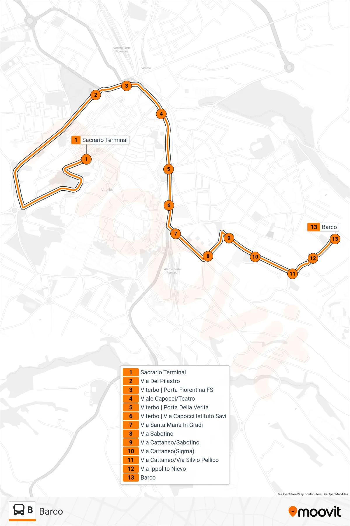 Linea B bus (Barco) - Percorsi e fermate sulla mappa
