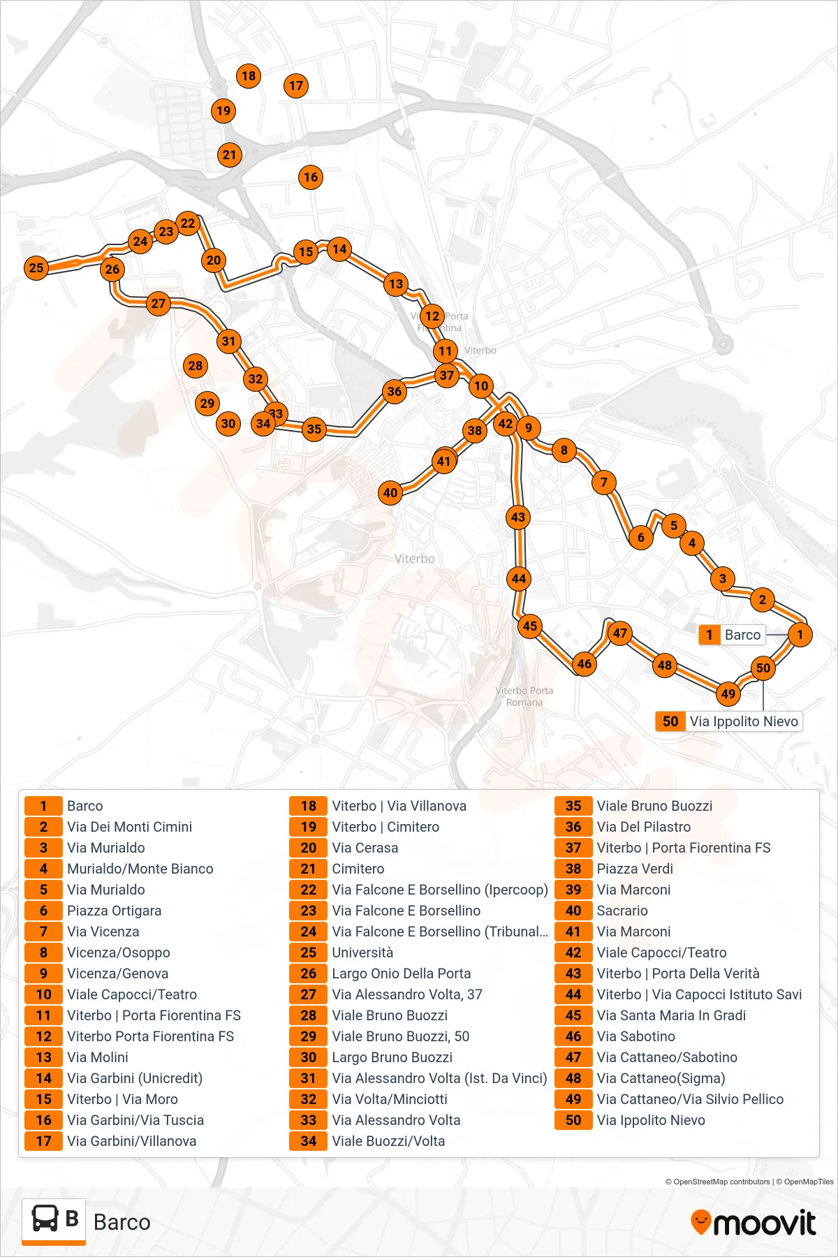 Linea B bus (Barco) - Percorsi e fermate sulla mappa