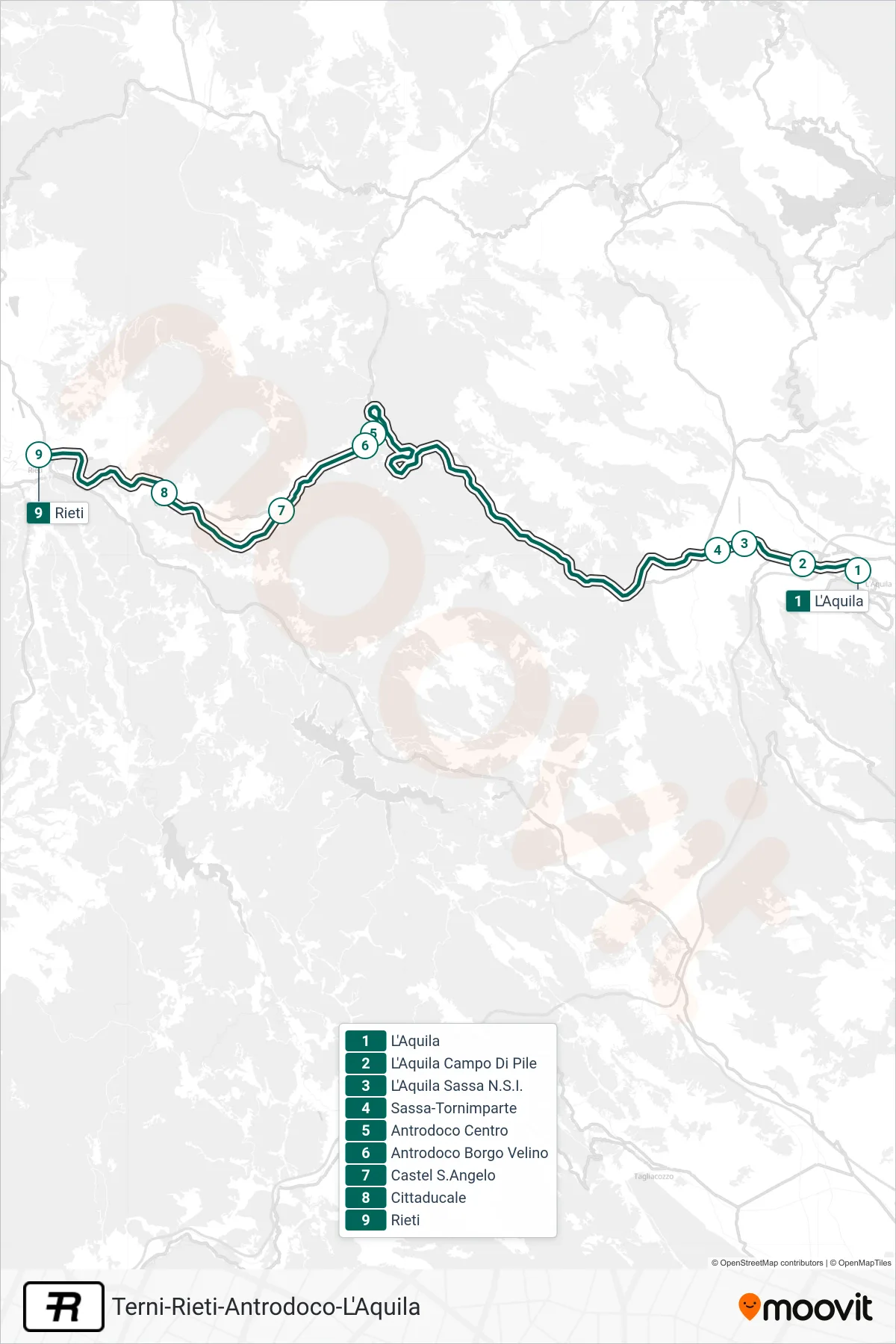 Linea R treno (Rieti) - Percorsi e fermate sulla mappa