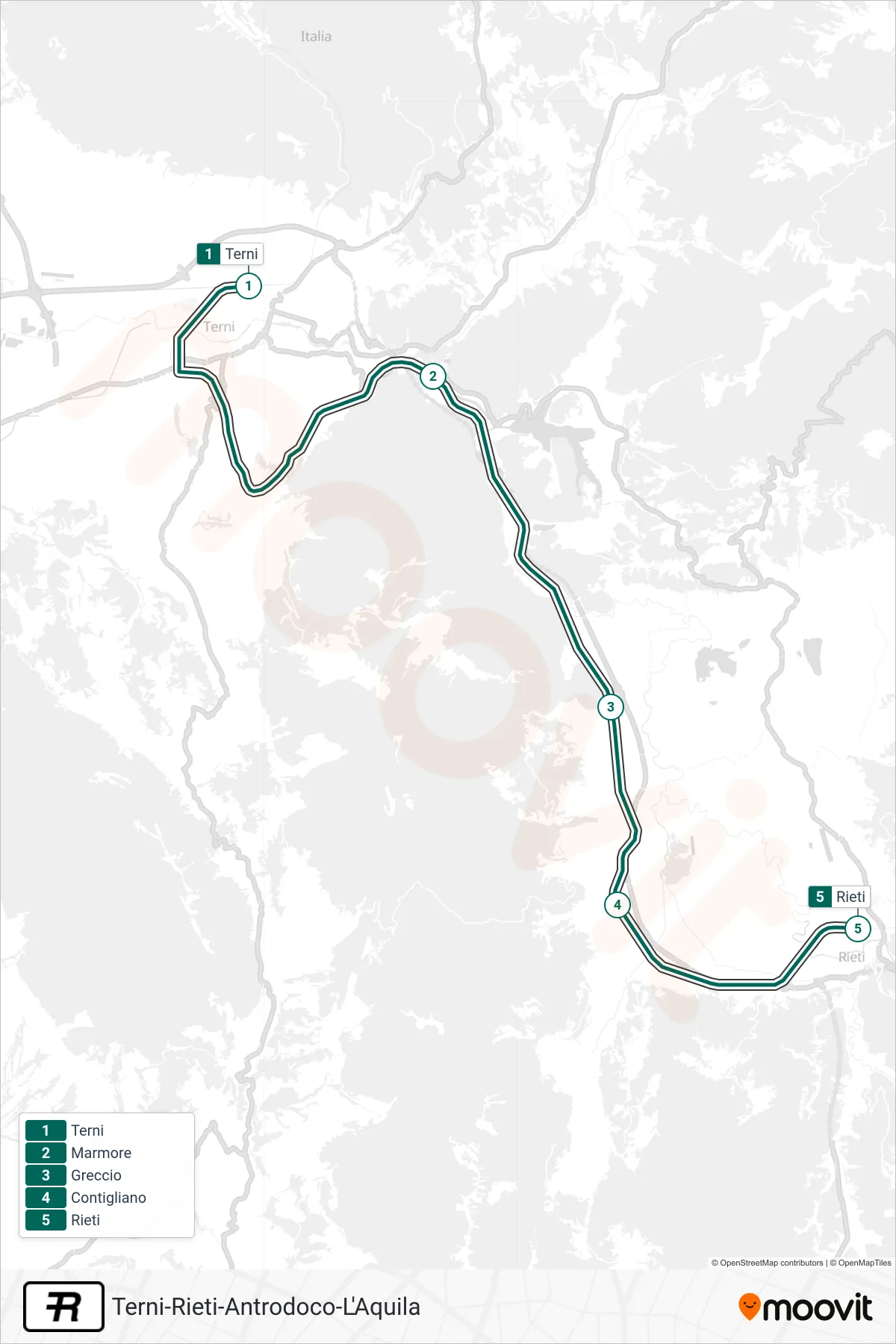 Linea R treno (Rieti) - Percorsi e fermate sulla mappa