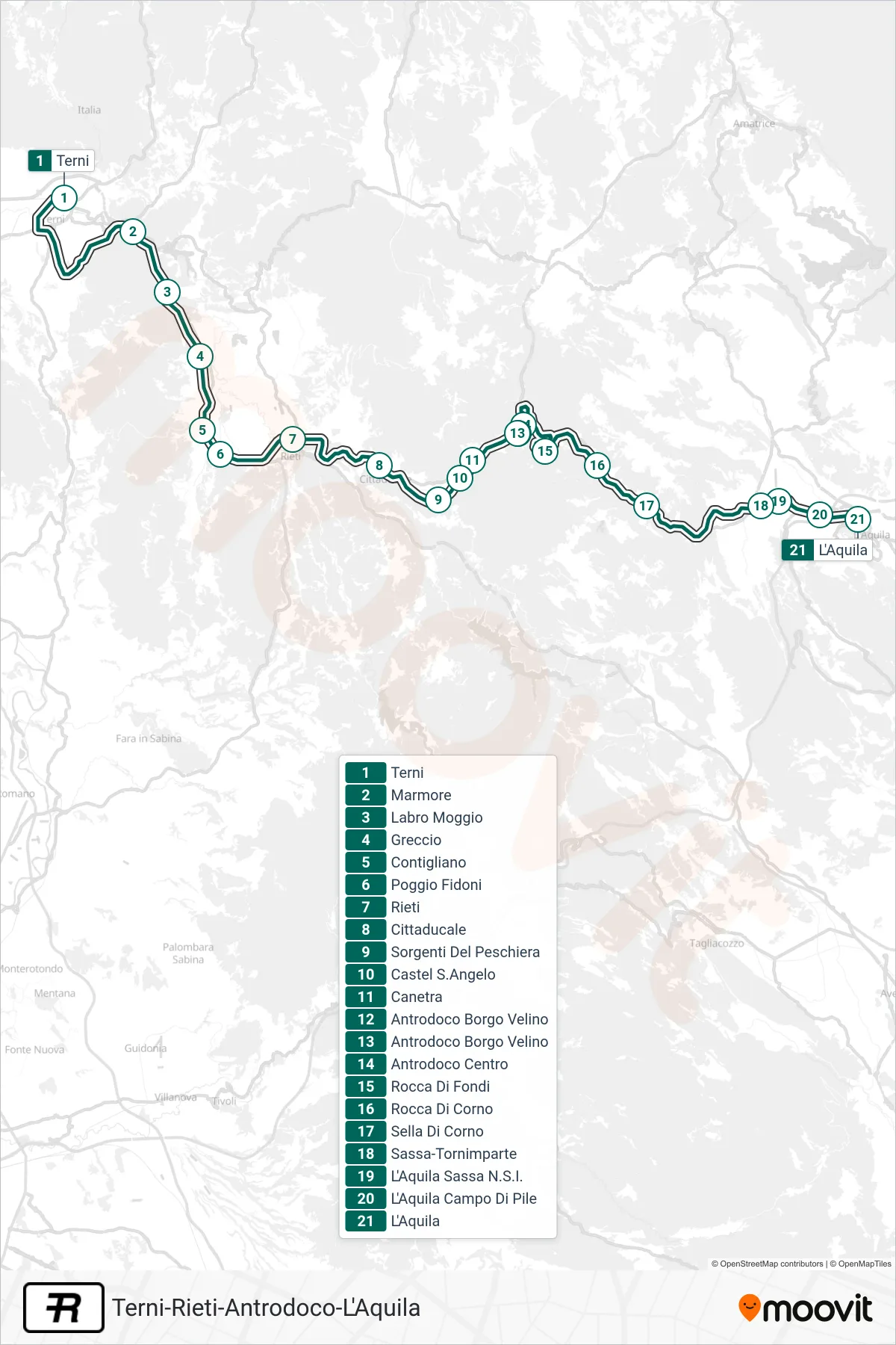 Linea R treno (L'Aquila) - Percorsi e fermate sulla mappa