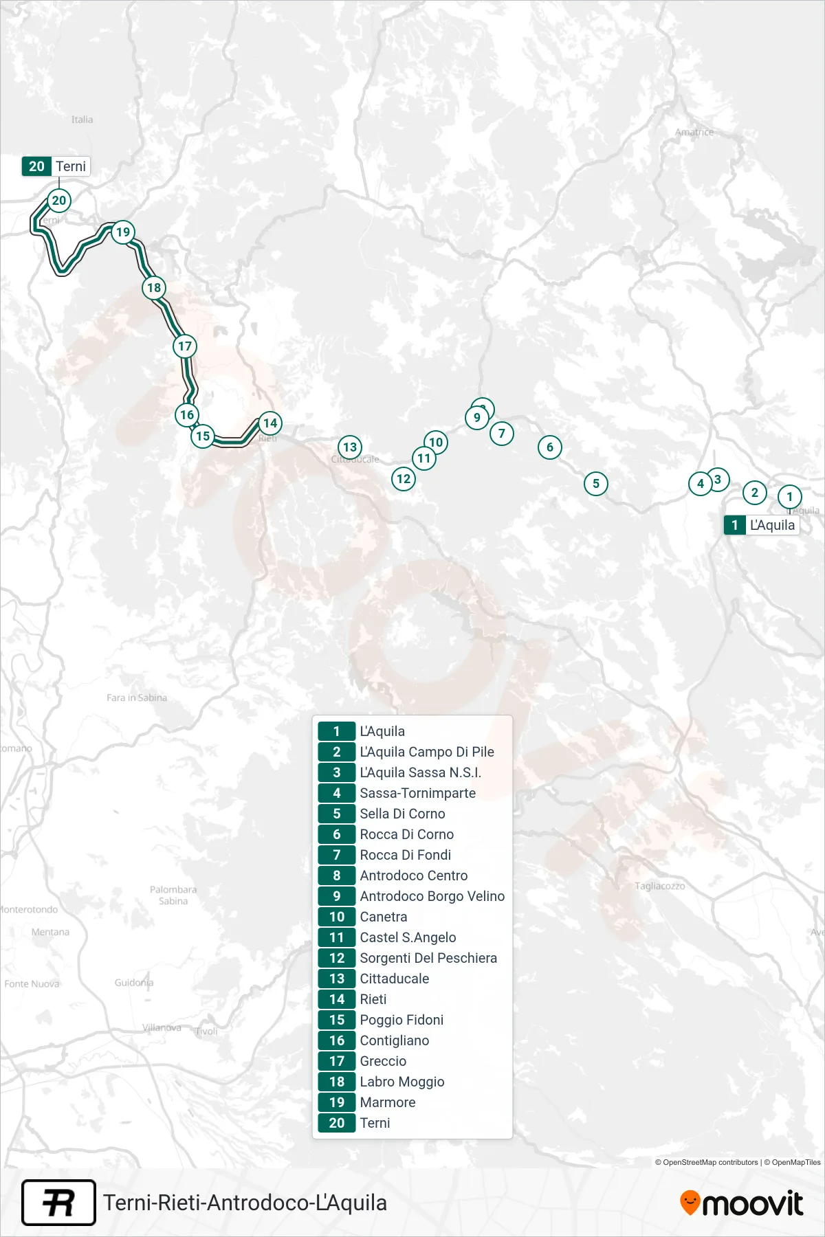 Linea R treno (Terni) - Percorsi e fermate sulla mappa