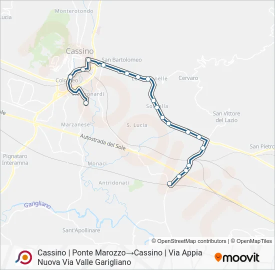 Percorso linea bus COTRAL