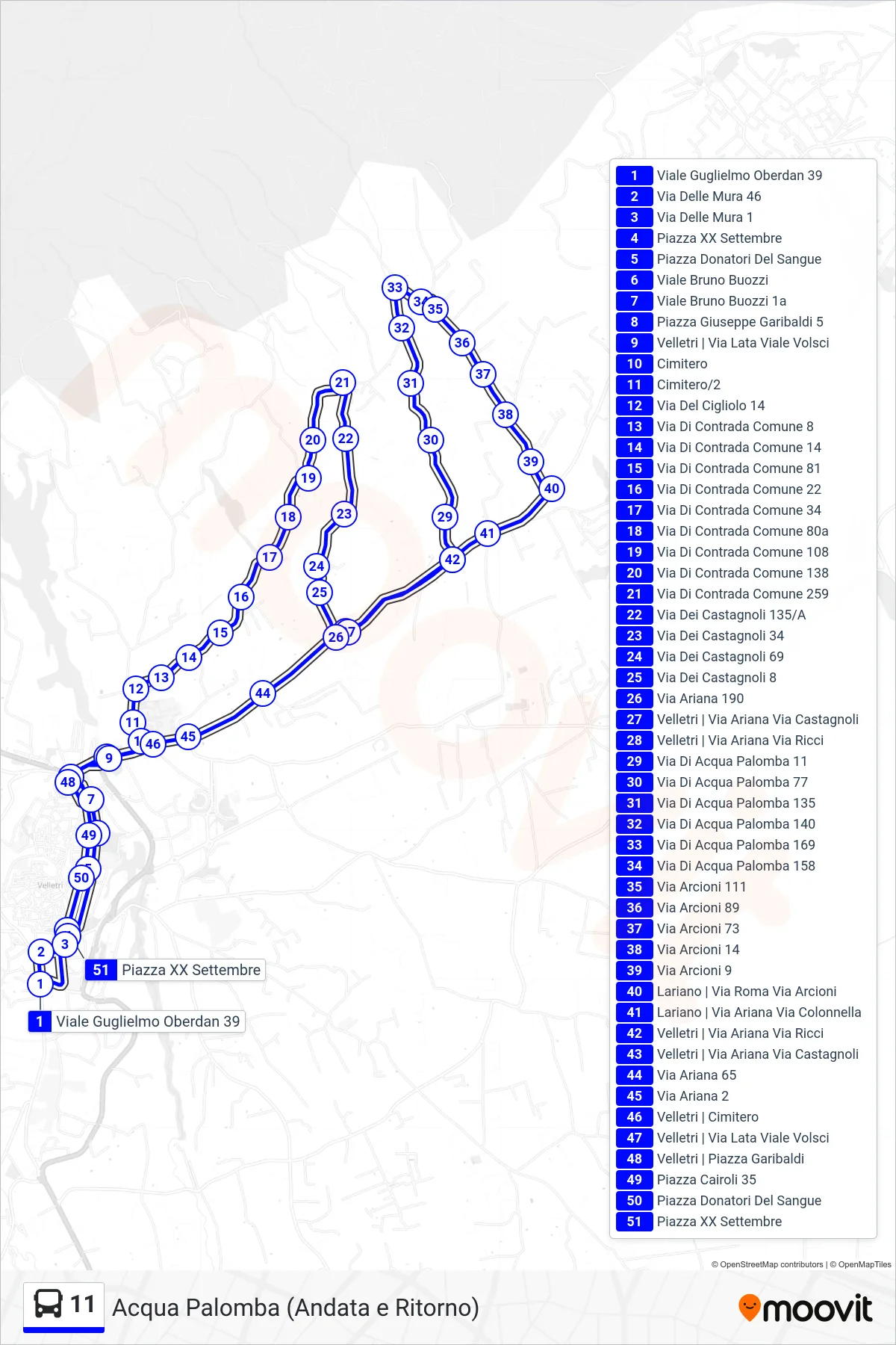 Linea 11 tram (Acqua Palomba (Andata e Ritorno)) - Percorsi e fermate sulla mappa