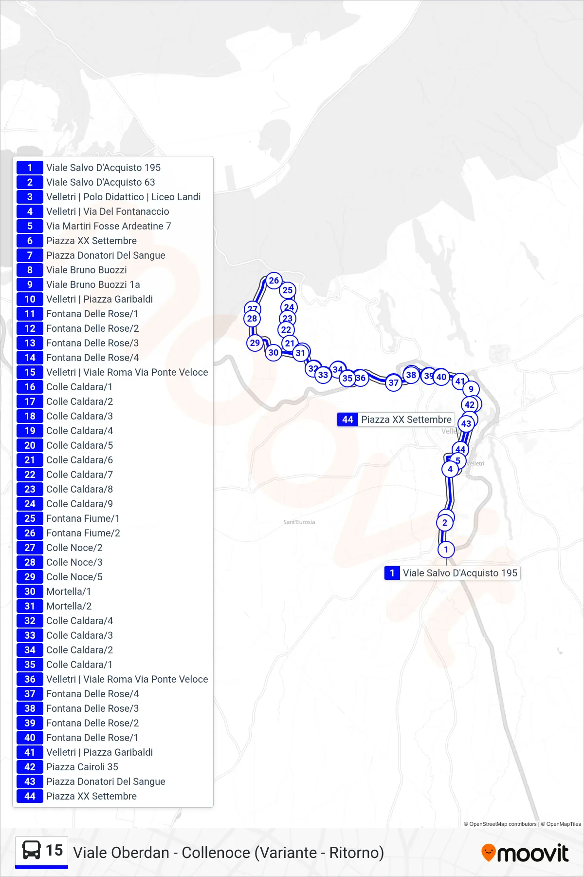 Linea 15 tram (Viale Oberdan - Collenoce (Variante - Ritorno)) - Percorsi e fermate sulla mappa