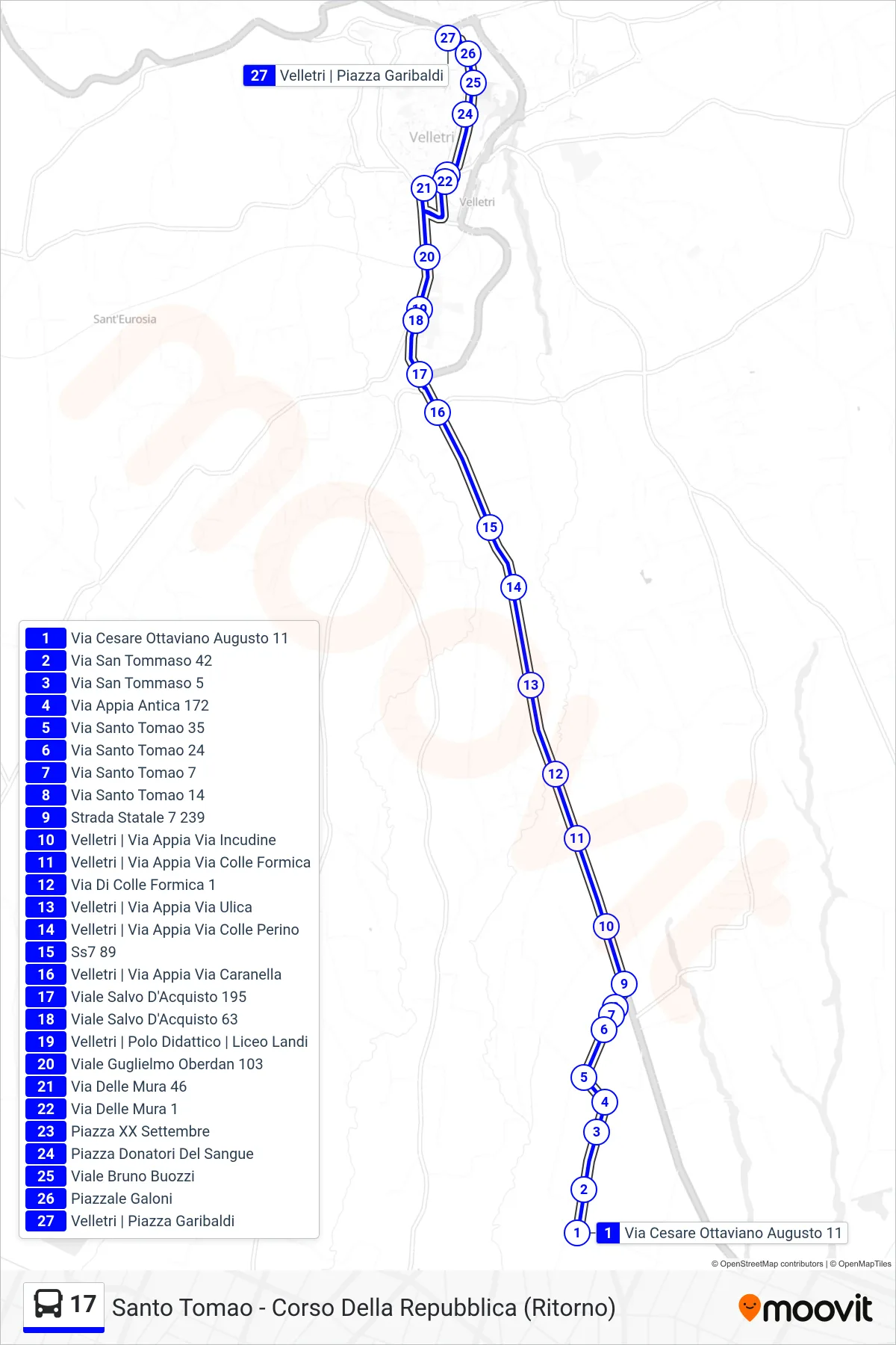 Linea 17 tram (Santo Tomao - Corso Della Repubblica (Ritorno)) - Percorsi e fermate sulla mappa
