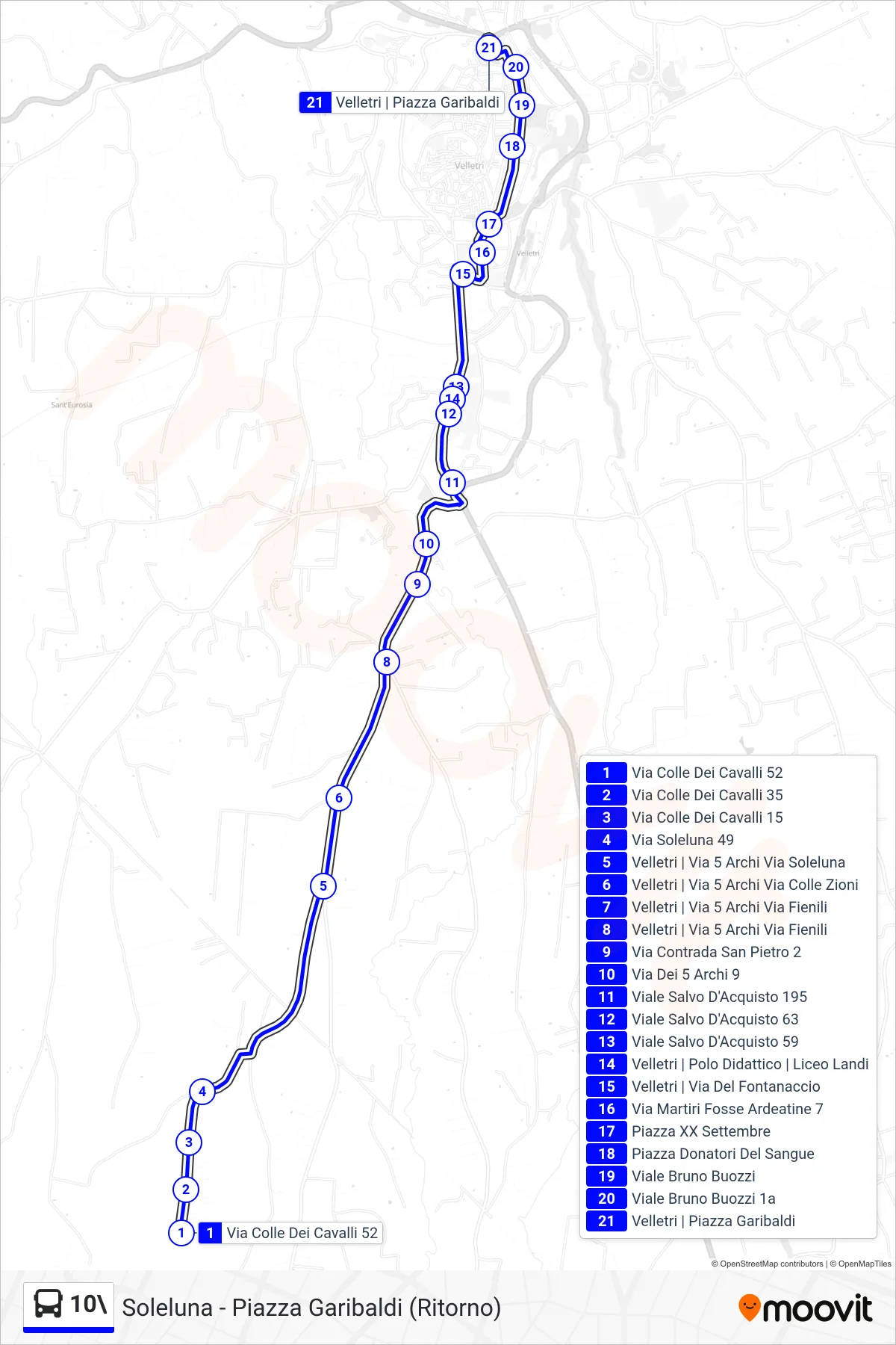 Linea 10\ tram (Soleluna - Piazza Garibaldi (Ritorno)) - Percorsi e fermate sulla mappa