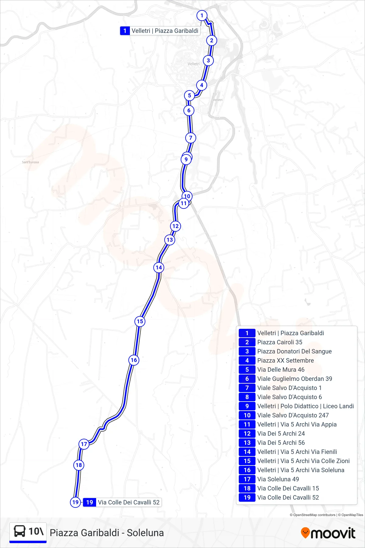Linea 10\  tram (Piazza Garibaldi - Soleluna) - Percorsi e fermate sulla mappa