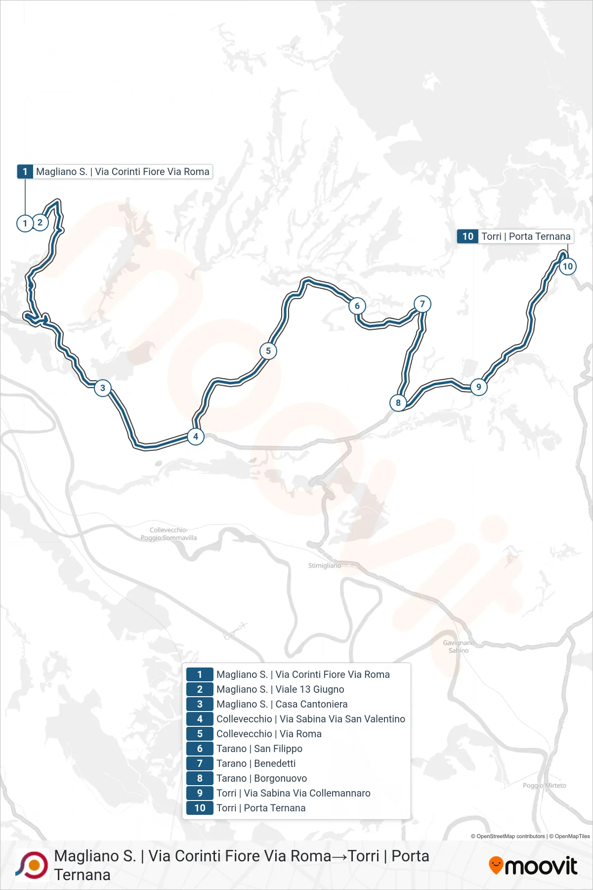 Linea COTRAL bus (Magliano S. | Via Corinti Fiore Via Roma→Torri | Porta Ternana) - Percorsi e fermate sulla mappa