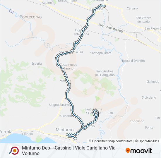 Percorso linea bus COTRAL