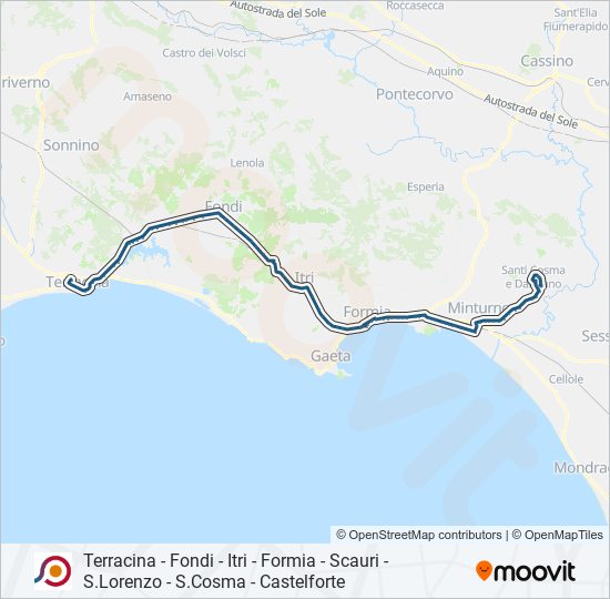 Percorso linea bus COTRAL