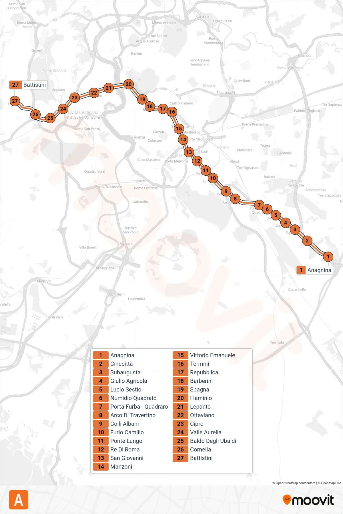 Linea A metro (Battistini) - Percorsi e fermate sulla mappa