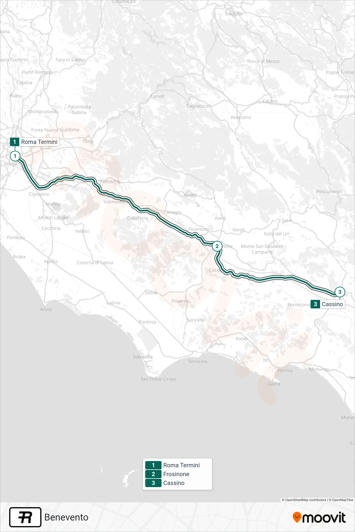 Linea R treno (Benevento) - Percorsi e fermate sulla mappa