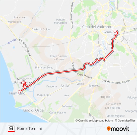 Percorso linea  ROMEAIRPORTBUS