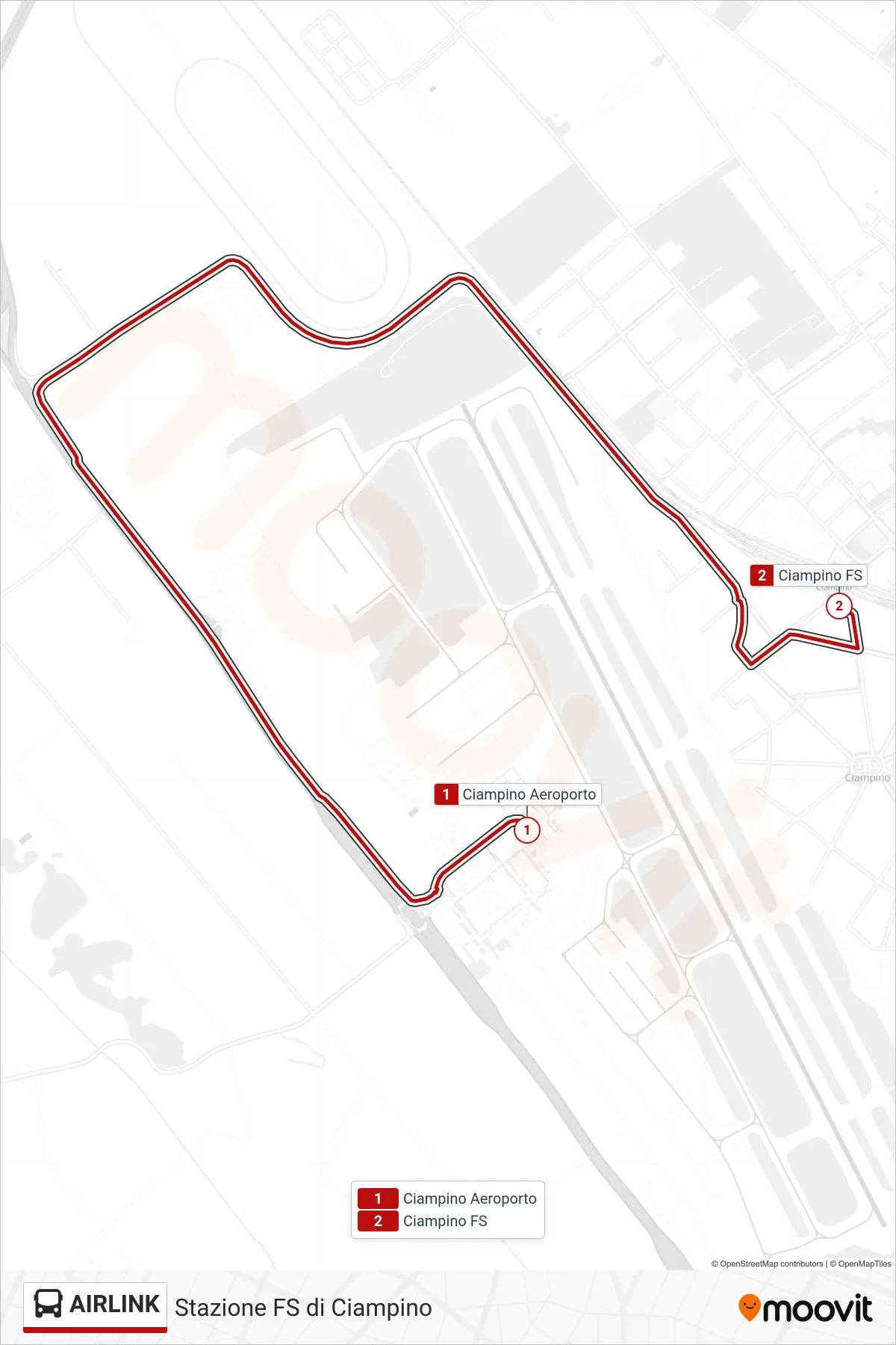 Linea AIRLINK bus (Stazione FS di Ciampino) - Percorsi e fermate sulla mappa