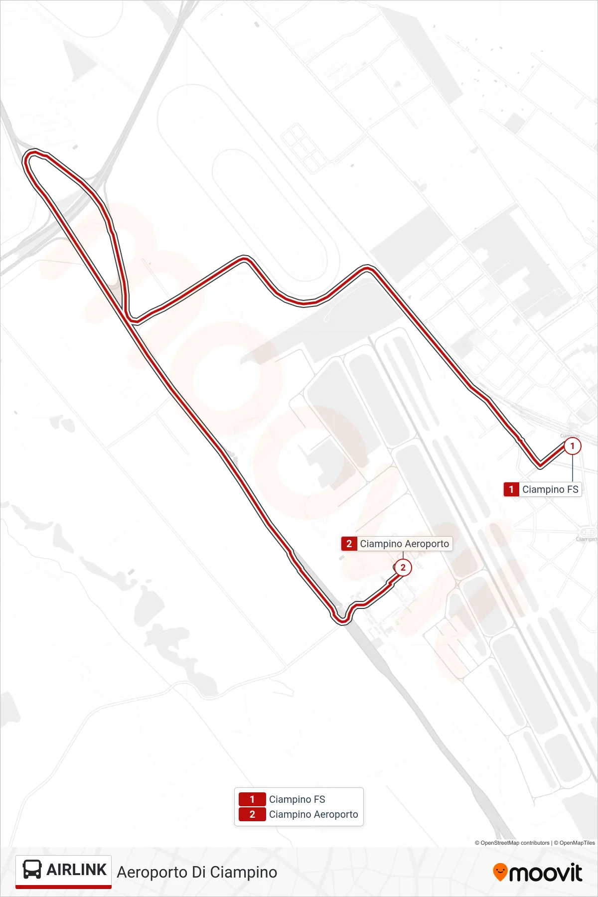 Linea AIRLINK  bus (Aeroporto Di Ciampino) - Percorsi e fermate sulla mappa