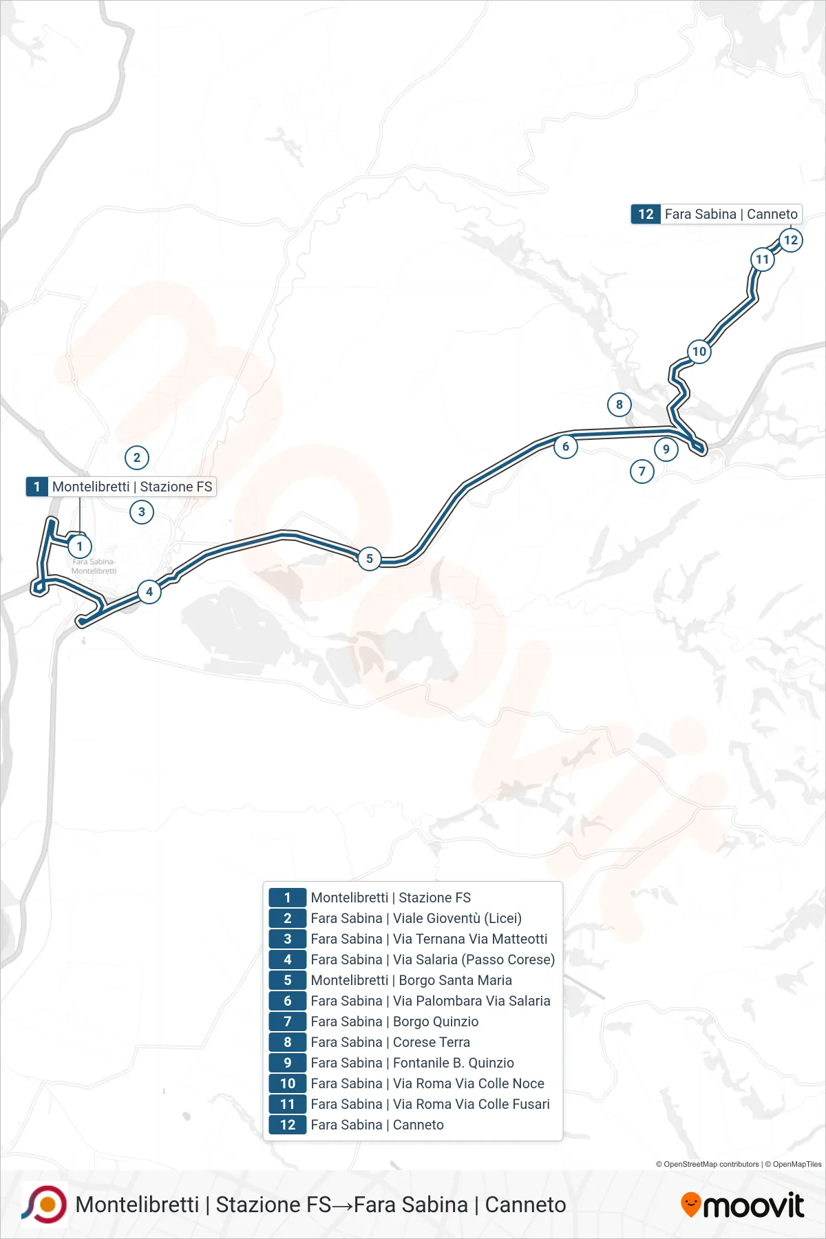 Linea COTRAL bus (Montelibretti | Stazione FS→Fara Sabina | Canneto) - Percorsi e fermate sulla mappa