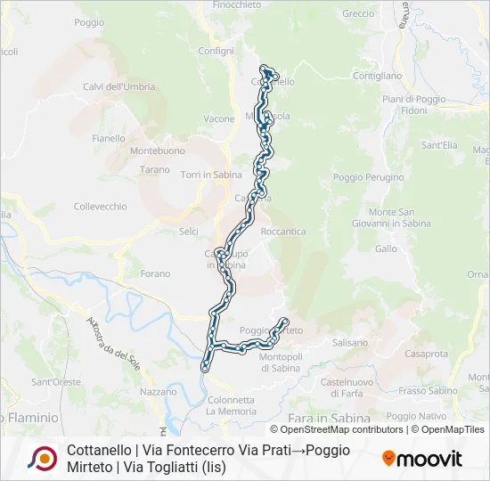 Percorso linea bus COTRAL