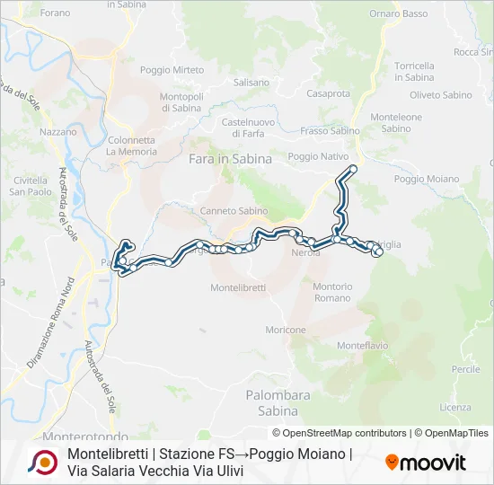 Percorso linea bus COTRAL