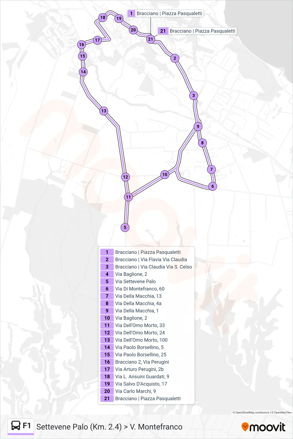 Linea F1  bus (Settevene Palo (Km. 2.4) > V. Montefranco) - Percorsi e fermate sulla mappa