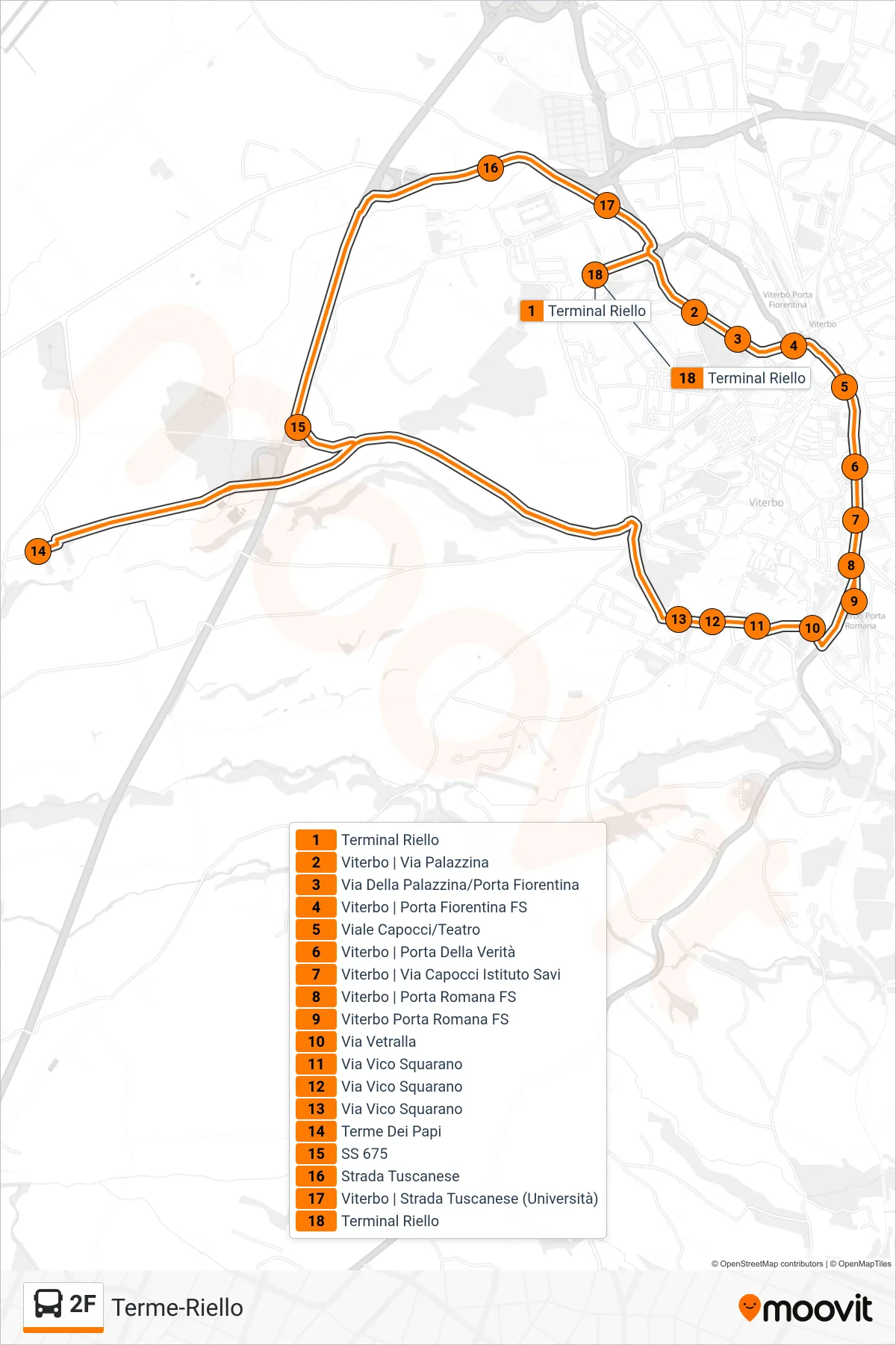 Linea 2F bus (Terme-Riello) - Percorsi e fermate sulla mappa